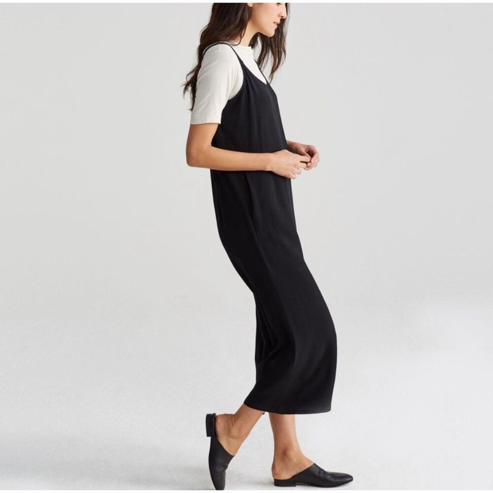 Eileen Fisher Black Organic Cotton Gauze Cropped Jumpsuit Women Medium Lagenlook